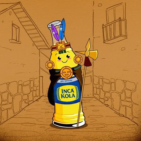 Inca Kola animada Inka Cola, Peru Drawing, Inka Kola, Peruvian Dress, Inca Kola, Peruvian Art, Inside Job, Aesthetic Stickers, Banner Ads