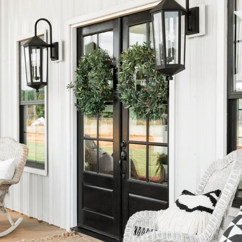 Front Porch Lighting, Exterior Light Fixtures, Front Door Ideas, Front Porch Decorating, Outdoor Sconces, Outdoor Wall Lantern, Farmhouse Exterior, Wall Lantern, Porch Lighting