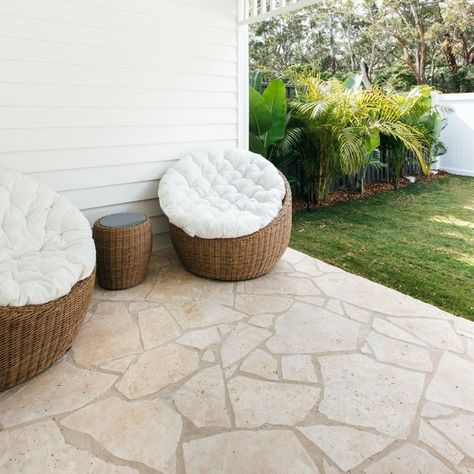 Crazy Paving Alfresco, Outdoor Paved Patio Ideas, Crazy Pave Courtyard, Crazy Pave Front Entrance, Tile Cloud Crazy Paving, Paved Courtyard Ideas, Outdoor Crazy Paving, Crazy Pave Entry, Crazy Pavers Pool