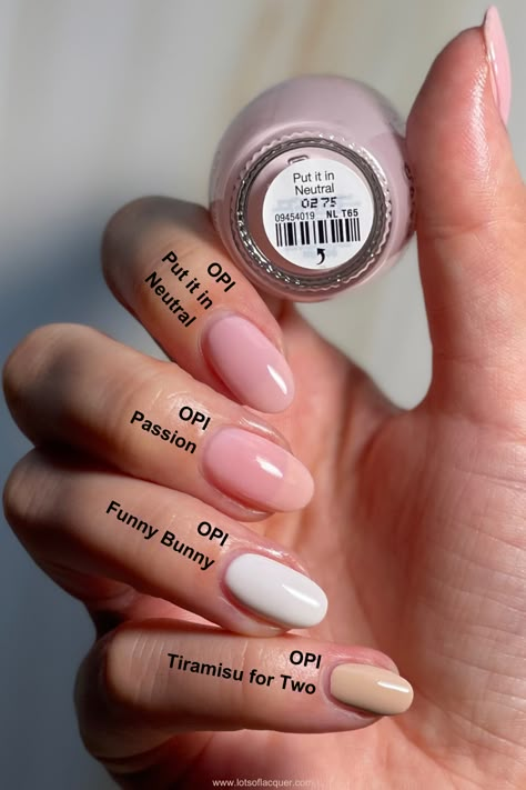 Passion Opi Nails, Neutral Pink Opi Colors, Tiramisu For Two Opi With Chrome, Out It In Neutral Opi, Classy Opi Gel Colors, Funny Bunny Opi Almond Nails, Put It In Neutral Funny Bunny Opi, Opi Dip Powder Put It In Neutral, Opi Passion Dip Powder