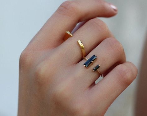 Moonstone Orbit Ring Sterling Silver or 14k Gold Gemstone | Etsy Jewelry Reference, Gold Bar Ring, Mood Jewelry, Jean Nouvel, Black Stone Ring, Bar Black, Gold Rings Simple, Bar Ring, Black Bar