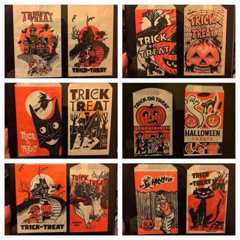 Vintage trick or treat bags Vintage Trick Or Treat Bags, Halloween Treat Bags, Horror Movie Posters, Trick Or Treat Bags, Halloween Trick Or Treat, Fall Holidays, Halloween Hacks, Samhain, Hallows Eve