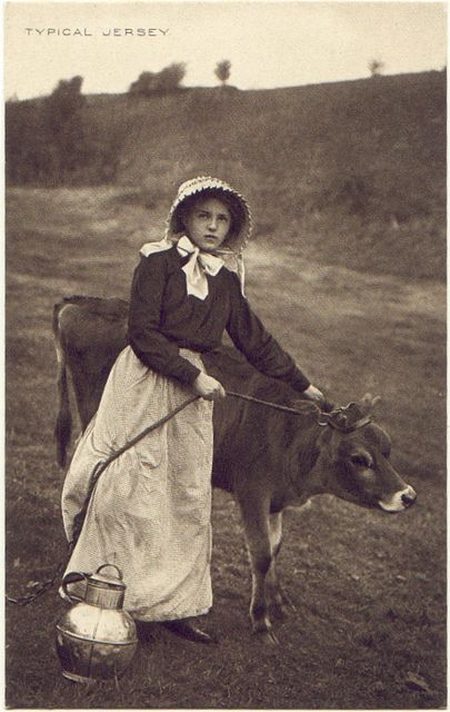 Jersey heifer and a milk maid. Love it! Milk Maid, Jersey Cow, A Cow, Interesting History, Old Postcards, British History, Vintage Pictures, Vintage Photographs, Vintage Photography