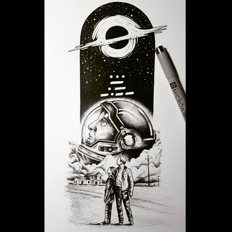 Interstellar Sketch, Interstellar Drawing, Interstellar Tattoo Ideas, Samurai Sleeve, Interstellar Tattoo, Interstellar Art, Hole Drawing, Interstellar Movie, Art Movies