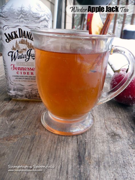 Winter Apple Jack Tea ~ Sumptuous Spoonfuls #hot #comfort #cocktail #recipe Spiked Hot Tea, Winter Jack Recipes Drinks, Winter Jack Cocktails, Hot Tea Cocktails, Winter Jack Recipes, Kitchen Ipad, Apple Jacks, Spiked Apple Cider, Apple Cocktail