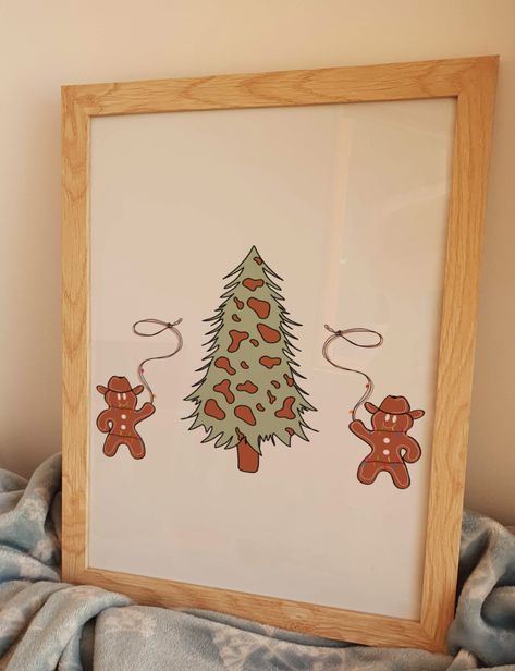 Retro Ginger Bread Men Cowboy, Western Christmas Tree Poster, Minimalist Line art, Digital Download, Holiday Print, 70s Drawing Decoration Western Christmas Drawings, Ginger Bread Men, Holiday Drawing, Drawing Decoration, Anniversary Gift Ideas For Him Boyfriend, Western Christmas Tree, Christmas Tree Poster, Line Art Digital, Tree Poster