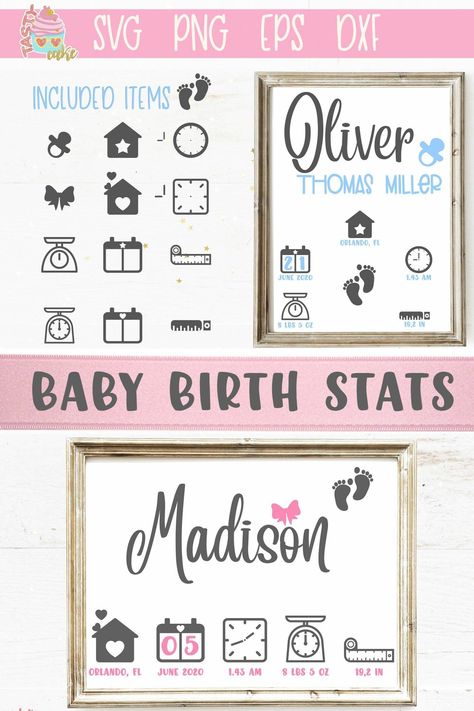 Memory Clothes, Cardboard Christmas Tree, Cricut Templates, Birth Stats Sign, Baby Basket, Baby Silhouette, Birth Announcement Template, Baby Birth Stats, Baby Stats