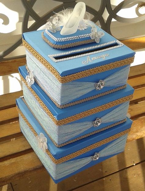 Sweet 16 Cinderella Theme, Card Box Ideas, Cinderella Quinceanera Themes, Sweet 15 Ideas, Cinderella Wedding Theme, Cinderella Sweet 16, Cinderella Quinceanera, Tiffany Blue Wedding Theme, Princess Card