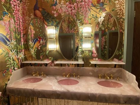 Pink Marble Bathroom, The Ivy Restaurant, Create A Pin, Pink Restaurant, Ivy Restaurant, Fabulous Wallpaper, Marble Bathroom Sink, Maximalist Aesthetic, Chateaux Interiors