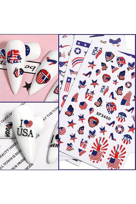 4th of July Nail Stickers Patriotic 3D Self Adhesive Nail Decals for Nails Supply USA American Flag US Heart Star Lips Flame Designs Nail Stickes for Women Nail Supplies Manicure Decorations 8 Sheets Star Lips, 4th Of July Nail Art, Heart Lips, 4th Of July Nail, Flag Nails, American Nails, Fourth Of July Nails, Foil Nail Art, 4th Of July Nails