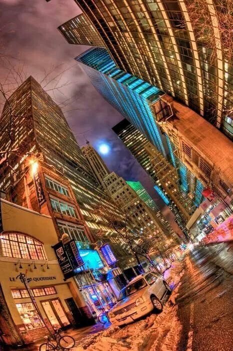 Love Fisheye Photography, City Scapes, Moon Wall Art, Hdr Photography, Moon Wall, Busy City, Urban Setting, Concrete Jungle, Night City