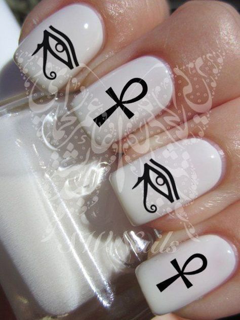 Egyptian Nail Art, Egyptian Nails, Egypt Holiday, Egyptian Cross, Xmas Nail Art, Wedding Nail Art Design, Cross Nails, Eye Of Ra, Nail Art Designs Diy