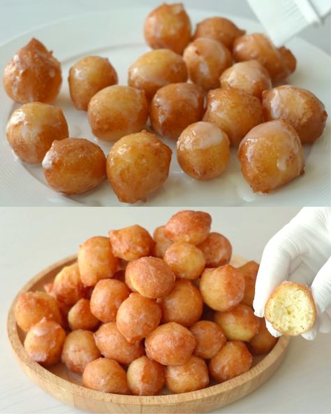 Mini Glazed Donuts are the perfect bite-sized snack for anyone with a sweet tooth. These fluffy, light, and golden-brown treats are easy to make and even easier to eat. Whether you're serving them for breakfast, as a dessert, or just for a quick snack, these mini donuts are guaranteed to bring smiles to everyone’s faces. They have a soft, airy interior and a deliciously sweet glaze that adds the perfect amount of sweetness. The best part? You can easily customize them with different coatings lik Donut Bites Air Fryer, Mini Doughnuts Recipe, Donut Ball Recipe, Mini Donuts Ideas, Mini Donuts Recipe, Donut Balls, Donut Bites, Mini Donut Recipes, Airy Interior