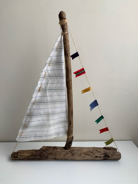 Diy Sailboat Decor, Sail Boat Crafts, Sailboat Diy, Driftwood Art Ideas, Sailboat Craft, Breaker Rock Beach Vbs, Breaker Rock Beach, Sailboat Decor, Boat Crafts