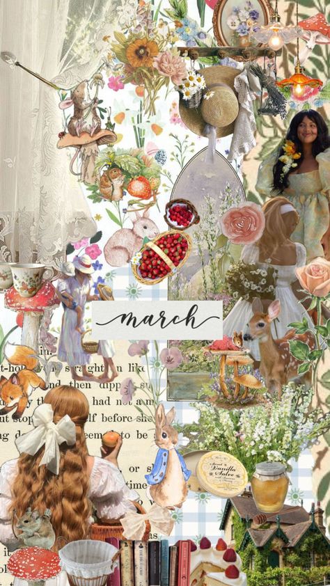 #march March Collage, March Aesthetic, Angel Energy, Hand Doodles, Vision Board Wallpaper, Irish Baby, Cottagecore Aesthetic, Beautiful Backgrounds, Aesthetic Collage