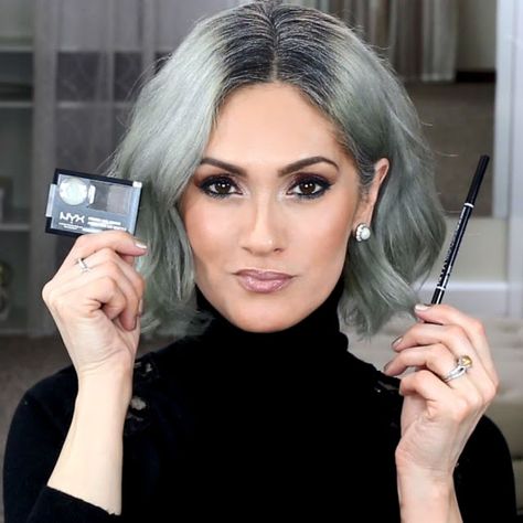 Beauty101byLisa: HOW TO FIND YOUR PERFECT EYEBROW SHADE | 15 Swatches. Silver Hair, Gray Hair Transition. Grey Hair Eyebrow Color, Grey Hair Eyebrows, Grey Eyebrows, Eyebrow Shading, Eyebrow Color, Perfect Eyebrow, Dark Eye Makeup, Brown Eyebrows, Simple Hairstyles