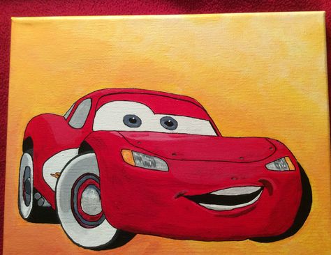 Lightening McQueen from Cars Lightening Mcqueen Painting, Cars Painting Disney Easy, Disney Cars Painting Canvas, Lighting Mcqueen Painting, Car Painting Acrylic Easy, Cars Painting Disney, Car Painting Canvas Easy, Cars Canvas Painting, Easy Car Painting