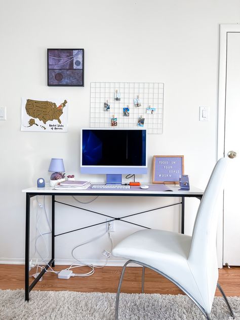 Yes you already know I love purple 💜 here’s my productivity desk setup #usrn goals Purple Imac Desk Setup, Purple Imac, Imac Desk, Imac Desk Setup, Baddie Room, Desk Setup, Office Desk, Corner Desk, Desk