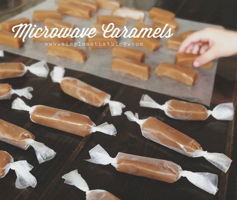 Easy Microwave Caramels Recipe Microwave Caramels, Christmas Candy Easy, Easy Christmas Candy Recipes, Christmas Candy Recipes, Caramel Candy, Homemade Caramel, Homemade Candies, Yummy Sweets, Wax Paper