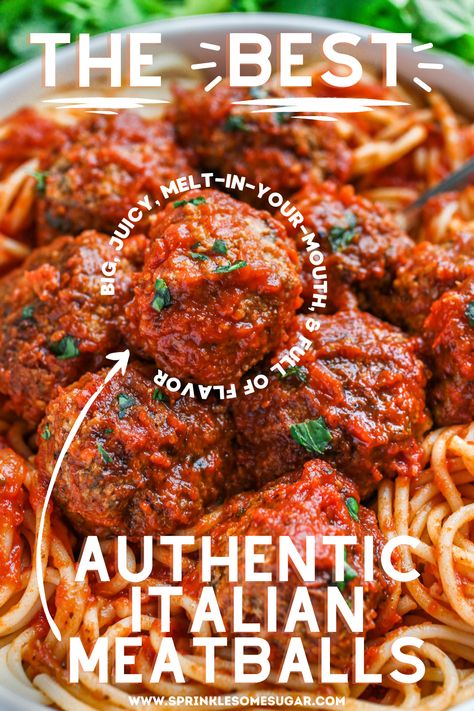 Meatball Recipes Ina Garten, Best Spaghetti Sauce Homemade Italian Meatballs, Authentic Italian Meatball Recipes, Real Italian Meatballs Recipe, Italian Meatballs And Pasta, Real Authentic Italian Food, 3 Meat Meatballs, Large Italian Meatballs, Italian Spaghetti And Meatballs Recipes