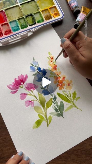 Wildflower Watercolor Easy, Escoda Brushes, Learning Watercolor, Watercolor Whimsy, Shorts Painting, Simple Watercolor Flowers, Painting Steps, Insta Reels, Flowers Paintings