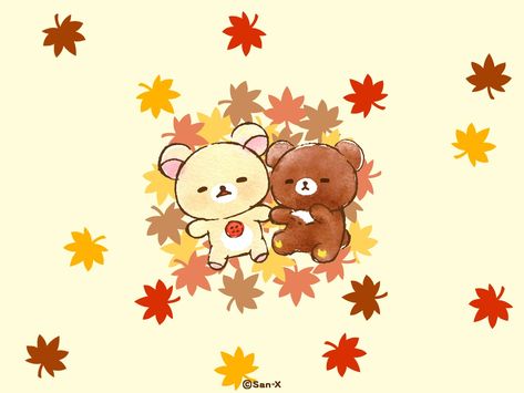 Sanrio Fall Desktop Wallpaper, Fall I Pad Wallpapers, Fall Pc Background, Rilakkuma Laptop Wallpaper, Rilakkuma Wallpaper Laptop, Rilakkuma Desktop Wallpaper, Fall Sanrio Wallpaper, Rilakkuma Wallpaper Ipad, November Wallpaper Ipad