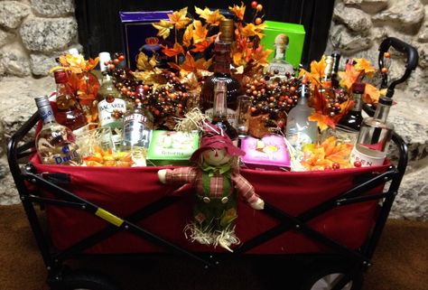 Fall Liquor Wagon Softball Fundraiser, Wagon Ideas, Fundraiser Baskets, Angel Ideas, Auction Baskets, Money Bouquet, Photo Transfer, Pigeon Forge, Wagons