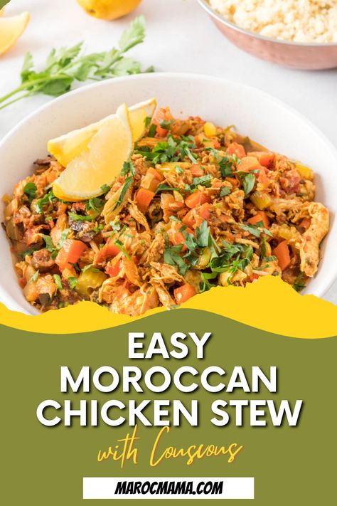 This Moroccan inspired chicken stew served with couscous is a great weeknight option and perfect for serving a crowd. Morracan Chicken, Moroccan Chicken Stew, Easy Stew Recipes, Moroccan Stew, Moroccan Salad, Stew Chicken Recipe, Moroccan Chicken, Couscous Recipes, Spicy Dishes