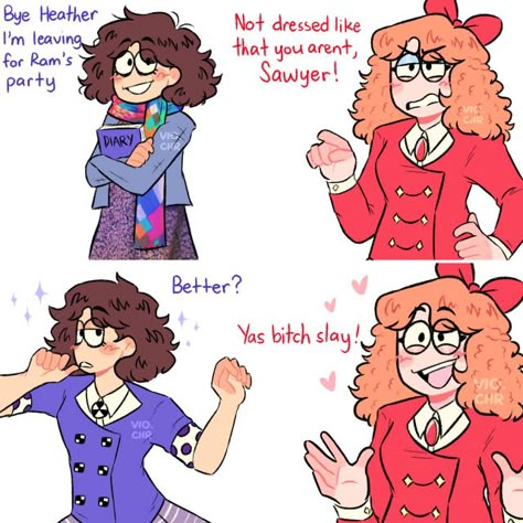 J.d. And Veronica, Heather Chandler And Veronica, Heather C X Veronica, Veronica Sawyer X Heather Chandler, Heather Chandler X Veronica Sawyer Fanart, The Heathers Fanart, Heather X Veronica, Veronica Heathers Musical, Chansaw Fanart Heathers