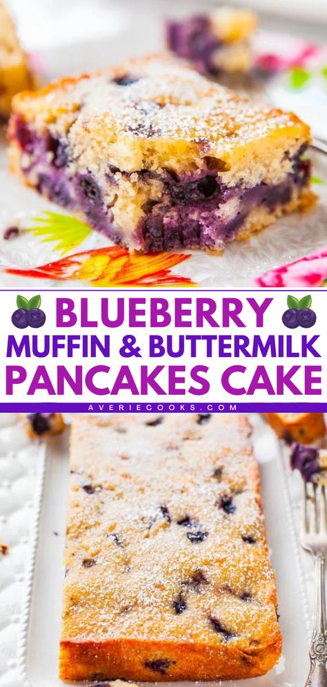 Your breakfast platter calls for this blueberry breakfast cake! Everyone will love how it tastes like a big buttermilk pancake that ran into a blueberry muffin on the way to the oven. Put this blueberry muffin cake on your Mother's Day brunch ideas! Pancakes Cake, Pancake Mix Uses, Blueberry Muffin Cake, Buttermilk Pancake, Buttermilk Pancake Mix, Pancake Cake, Healthy Oatmeal Recipes, Blueberry Breakfast Cake, Breakfast Platter