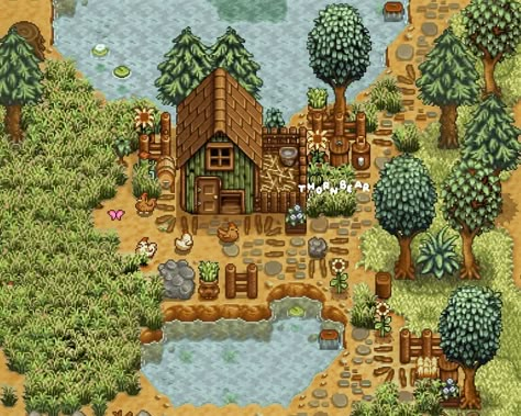 bly on Twitter: "i care very much for them 🐥🌾 #stardewvalley #stardewfarm… " Stardew Mods, Stardew Farm, Stardew Farms, Forest Farm, Stardew Valley Layout, Stardew Valley Tips, Stardew Valley Farms, Big Farm, Farm Layout