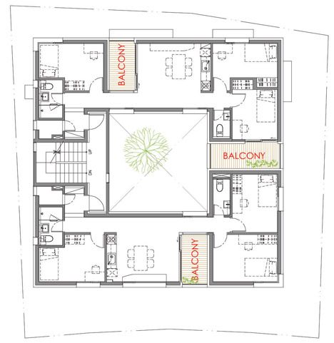 GAP-Casa-de-Archiwood-WXY_dezeen_3 Coliving Architecture, Carved Architecture, Seoul Apartment, Mass Housing, Residential Plan, Courtyard Apartments, Moroccan House, Korean Apartment, Ideas For Small Homes