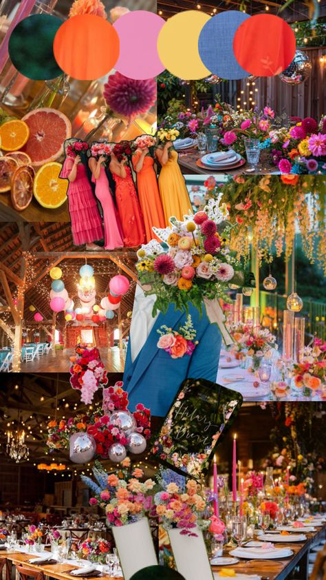 Wedding with colour Eclectic Wedding Colors, Mexico Wedding Ideas Color Schemes, Bright Color Wedding Decor, February Wedding Themes, Vibrant Wedding Colors Colour Palettes, Vibrant Wedding Decor, Bright Color Wedding Theme, Sorbet Wedding, Colourful Wedding Theme