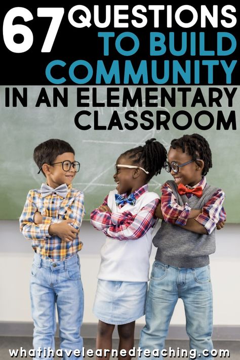 Here are 67 questions you can use in your elementary classroom to build community. Use them at the beginning of the year or after a break to establish classroom routines. The questions range from surface-level to more thoughtful and are great for any elementary grade. Use them as journal prompts or as a quick fill activity. #journalprompts #questionsforelementarystudents Community Building Classroom Upper Elementary, Community Circles In The Classroom, Classroom Sel, Restorative Circles, Community Circle, Class Meeting, Community Building Activities, Building Classroom Community, Class Meetings