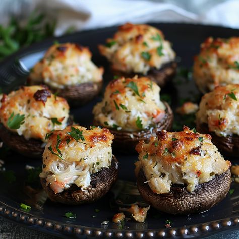 Crab Cake Stuffed Mushrooms, Savory Crab Stuffed Mushrooms, Crab Rangoon Stuffed Mushrooms, Hors Devours Appetizers Easy, Stuffed Mushrooms With Crabmeat, Red Lobster Stuffed Mushrooms, Crabmeat Stuffed Mushrooms, Crab Stuffed Mushroom Caps, Crab Bites