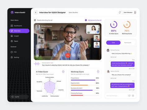 InterviewAI - AI Interview Dashboard by Zaim for Sans Brothers on Dribbble Dashboard Design Ui, Online Interview, Dashboard Ui, Daily Ui, Dashboard Design, Catalog Design, Design Course, Mobile Design, Interface Design