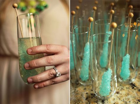 Turquoise rock candy and champagne in flutes #beveragestation Rock Candy Champagne, 50th Bday, Amazing Man, Tiffany Wedding, Champagne Cocktail, Rock Candy, Adult Drinks, Party Drinks, New Years Eve Party