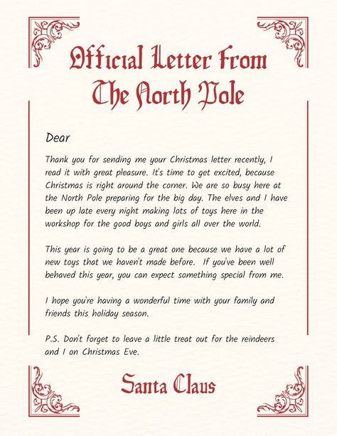 Note From Santa, Official Letter, Personalized Letters From Santa, Elf Letters, Letter From Santa, Letter To Santa, Christmas Letter, Thank You Letter, Personalized Letters