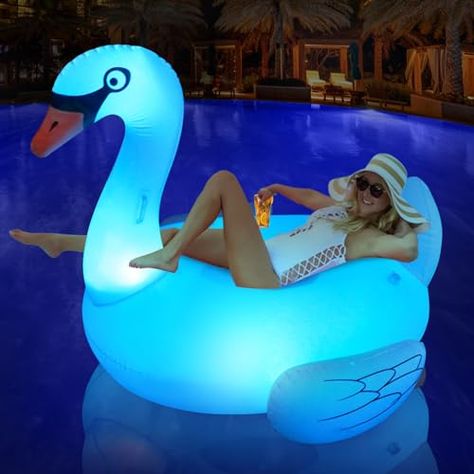 Ksheat 2024 Swan Pool Floats Adult with Solar Powered LED Color Changing Lights, 69'' Large Inflatable Pool Floaties with Cup Holder/Wings, Lake Floats Lounger Raft for Beach Swim Party Decoration Swim Party Decorations, Swan Pool Float, Lake Floats, Flamingo Pool Float, Turtle Lake, Pool Floats For Adults, Pool Floaties, Pool Rafts, Party Swimming Pool