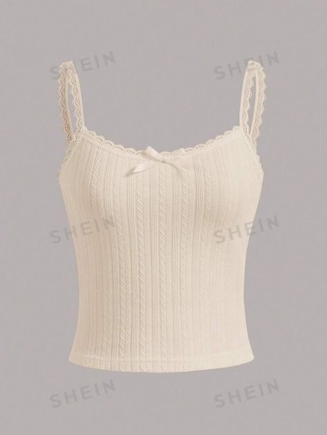 Knit Camisole, Lacey Tops, Top Shein, Women Tank Tops, Tank Top Camisole, Fashion Sale, Tank Top Cami, Clothing Women, Lace Trim