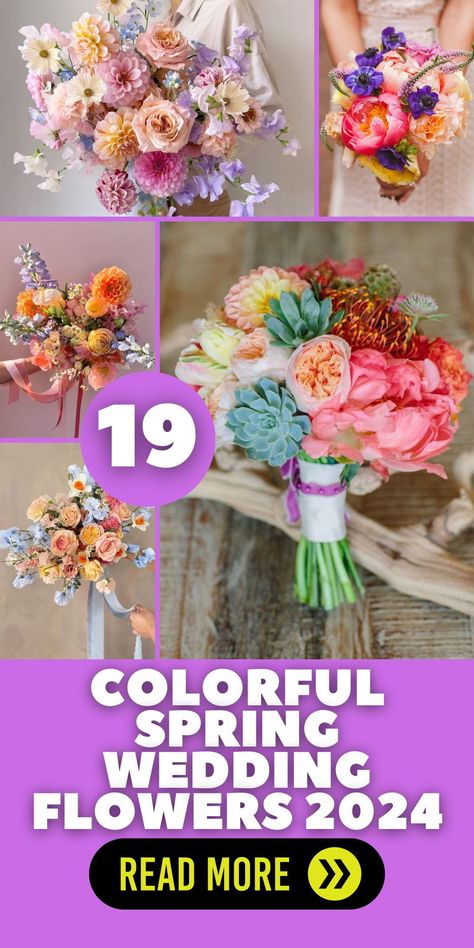 When envisioning your 2024 spring wedding, dare to be different and explore unique color palettes for your wedding flowers. Break away from convention by creating captivating bouquet color schemes that combine an array of colors and flower varieties. Make your wedding decor truly one-of-a-kind and unforgettable. Bold Spring Wedding Colors, 2025 Spring Wedding Colors, Spring Flowers Wedding, Colorful Spring Wedding, Blue Flowers Bouquet, Bridal Bouquet Spring, Flower Varieties, Spring Wedding Bouquets, Summer Wedding Bouquets