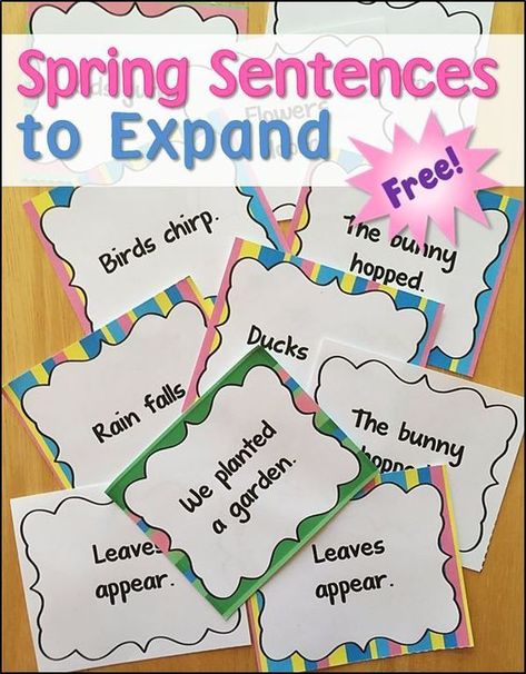 Free Spring Sentences to Expand from Laura Candler. Use these basic sentence task cards in a lesson on how to expand boring sentences by adding details. Starter Sentences, Sentence Writing Practice, Springtime Activities, School Function, Dj Photo, Primary Writing, 2nd Grade Writing, Spring School, 1st Grade Writing