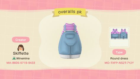 Acnh Clothes Design Id Overalls, Acnh Overalls, Animal Crossing Pjs Design, Acnh Outfits, Overalls Black, Pink Overalls, Acnh Clothes, Jogging Outfit, Animal Crossing 3ds