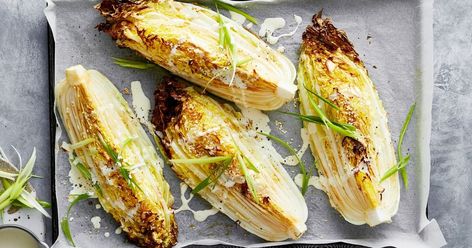 Roasting cabbage creates a silky texture and brings out its sweetness! Keen to change up your sides? Try this roasted wombok recipe! Sesame Dressing Recipe, Creamy Potato Bake, Chinese Kool, Vegetarian Nutrition, Low Histamine Diet, Sesame Dressing, Autumn Recipes, Chinese Cabbage, Creamy Potato