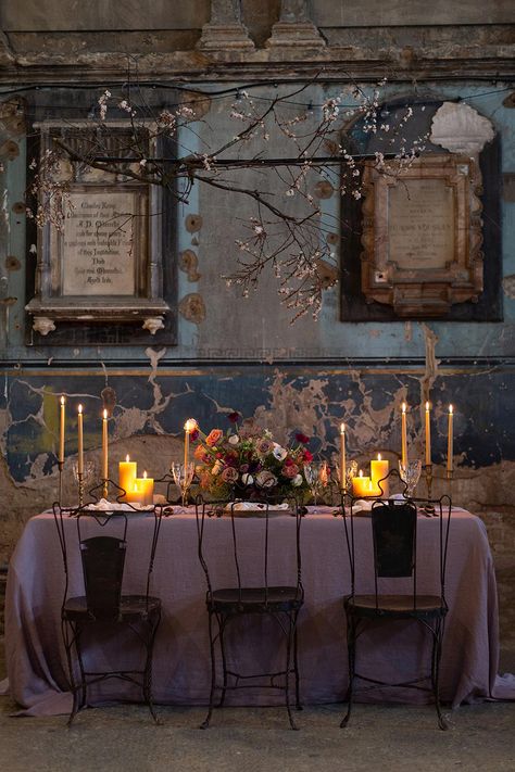 Moody Tea Party Aesthetic, Moody Dinner Setting, Moody Dinner Party, Moody Tablescape, Bridal Photo Shoot, Willow Oak, Iron Chairs, Bridal Photo, Iron Chair