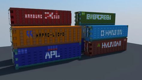 DreamWanderer's bundle of shipping containers Minecraft Map Room Design Minecraft, Cart Design Minecraft, Minecraft Building Ideas Shop, Minecraft Dumpster Design, Minecraft Shipping Container, Minecraft Bulk Storage, Minecraft Map Room, Shulker Box Minecraft, Minecraft Cargo Ship