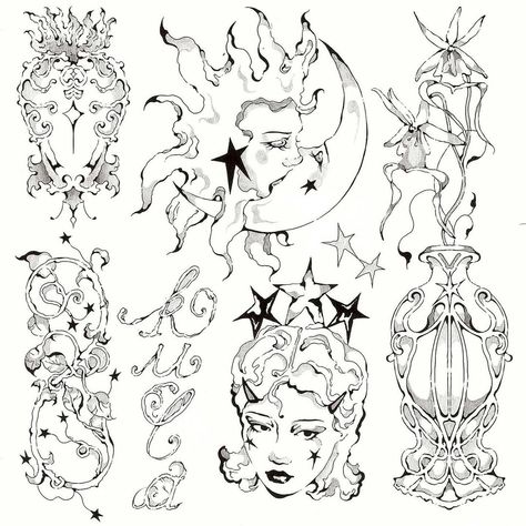 New available flashes ⭐️ Booking for May, June and July @osmose.paris Requests by mail 💌 #tattoo #tattooflash | Instagram Fairy Tattoo Drawing, Small Tattoos Flash, Paris Tattoo Ideas, Cool Thigh Tattoos, Tattoos Whimsical, Tattoos Spooky, Mail Tattoo, Transparent Tattoo, Tattoo Transparent