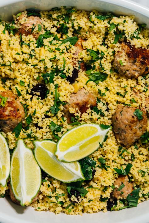 Chicken Koftas With Lime Couscous Recipe - NYT Cooking Ground Chicken And Couscous Recipes, Arab Meals, Couscous Recipes Chicken, Chicken Couscous Recipes, Chicken And Couscous Recipes, Chicken Koftas, Lime Couscous, Couscous Pearl, Cooking Couscous