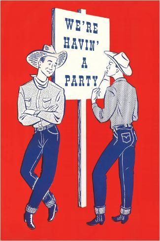 size: 18x12in Art Print: We're Havin' a Party, Two Cowboys :