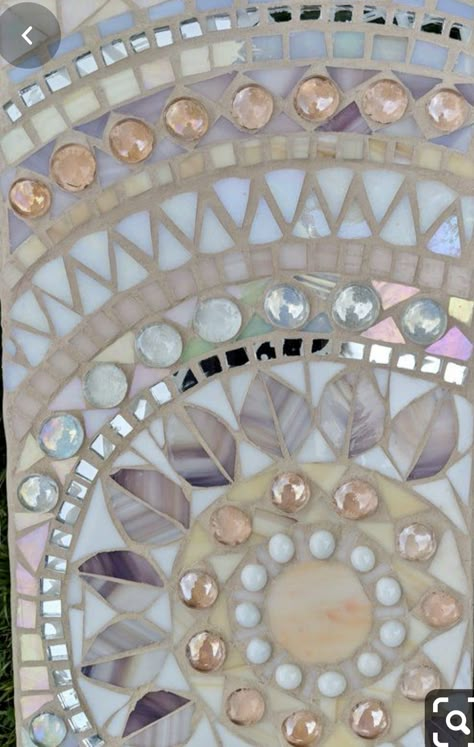 Mosaic Porch, White Mirrors, Iridescent Mosaic, Mosaic Wall Hanging, Glass Mosaic Mirror, Mosaic Birdbath, Mosaic Art Diy, Wall Mosaic, Mosaic Stained